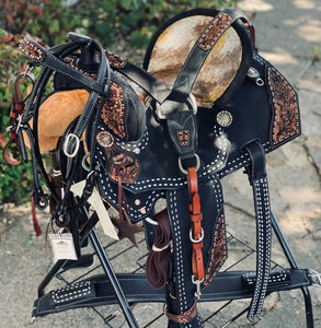 Full view of saddle on saddle rack