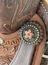 Load image into Gallery viewer, alamo saddlery medusa barrel saddle, concho tooling close up