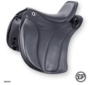 dp saddlery majestro stock photo, side view, white background, underneath front panel flap
