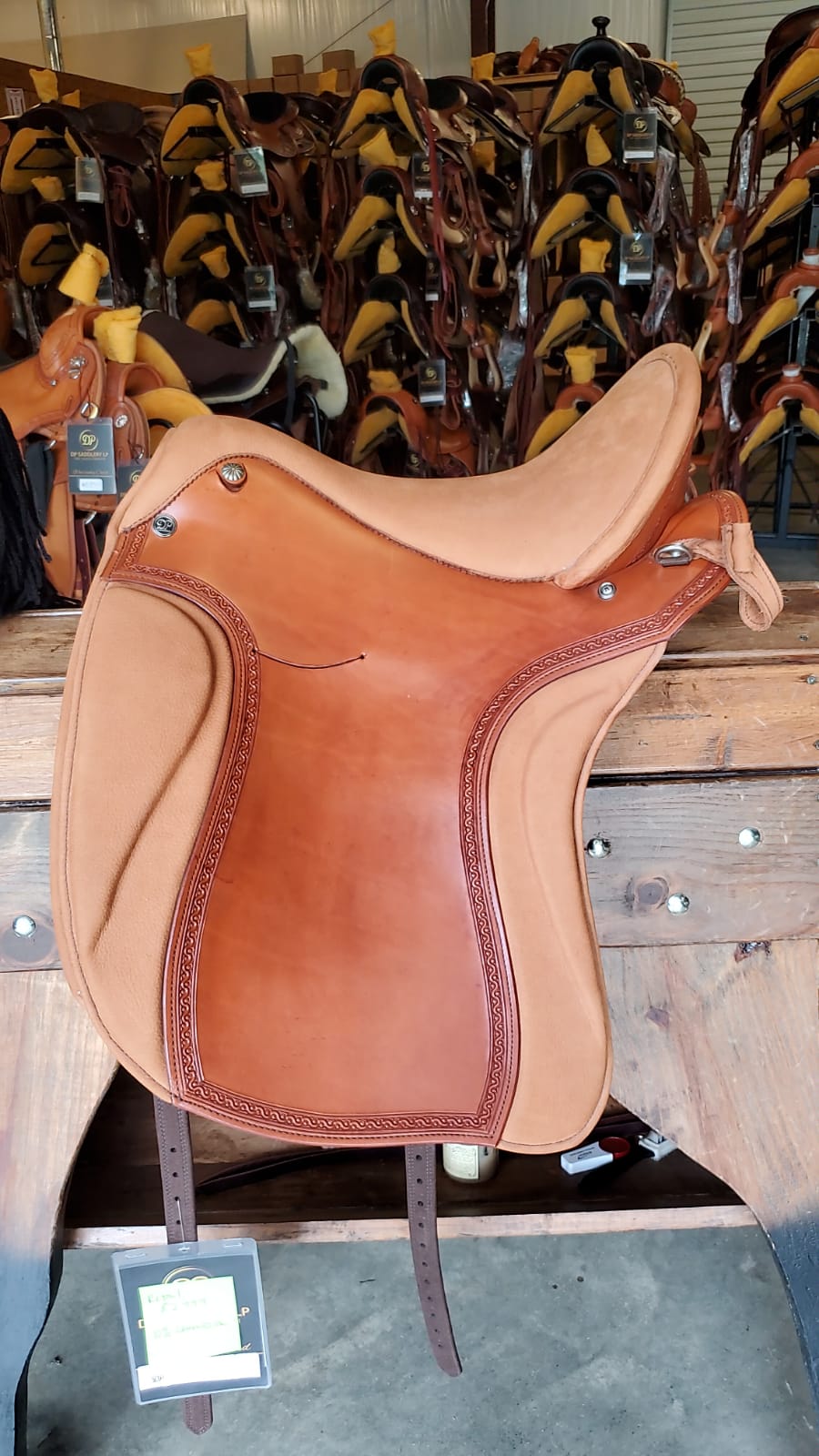 Side view of saddle on saddle rack